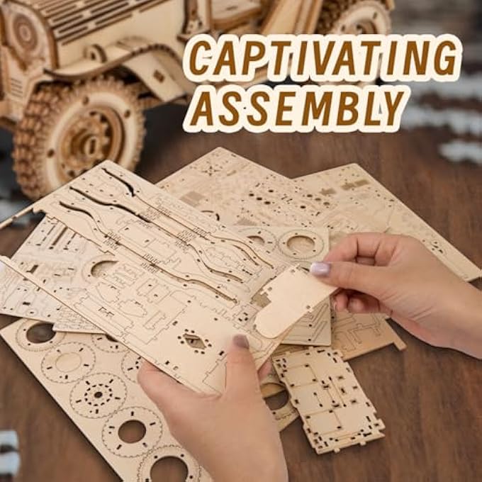 LG811 WOODEN 3D CAR JIGSAW PUZZLE ARMY JEEP BUILDING SET ASSEMBLY KIT CHILDREN ADULTS MODEL 19 CM - Image 4